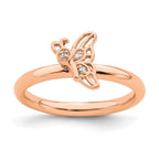 SS Stackable Expressions Rose Gold-plated Butterfly w/Diamond Ring
