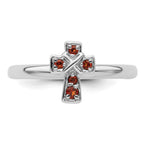 Sterling Silver Stackable Expressions Rhodium Garnet Cross Ring
