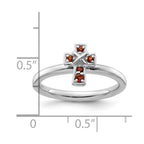 Sterling Silver Stackable Expressions Rhodium Garnet Cross Ring