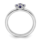 Sterling Silver Stackable Expressions Rhodium Created Sapphire Cross Ring