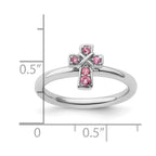 Sterling Silver Stackable Expressions Rhodium Pink Tourmaline Cross Ring
