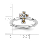 Sterling Silver Stackable Expressions Rhodium Citrine Cross Ring