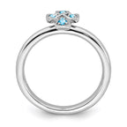 Sterling Silver Stackable Expressions Rhodium Blue Topaz Cross Ring