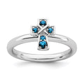 Sterling Silver Stackable Expressions Rhodium Blue Topaz Cross Ring