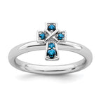 Sterling Silver Stackable Expressions Rhodium Blue Topaz Cross Ring