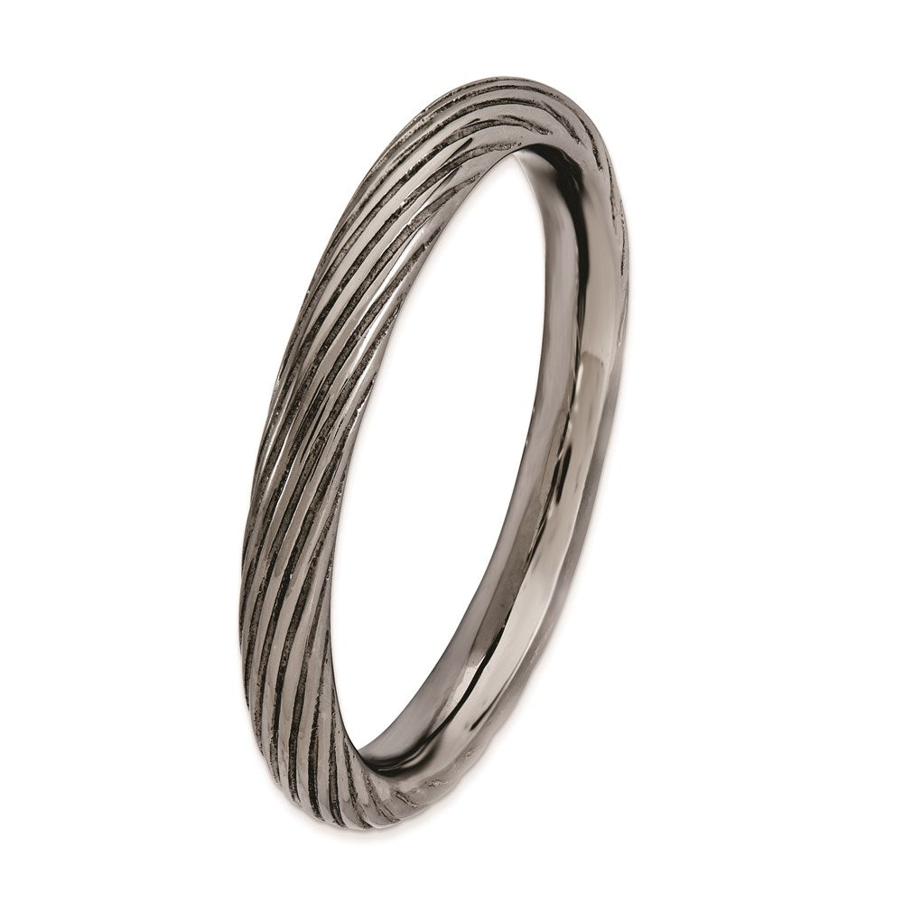 Sterling Silver Stackable Expressions Black-plated Textured Ring
