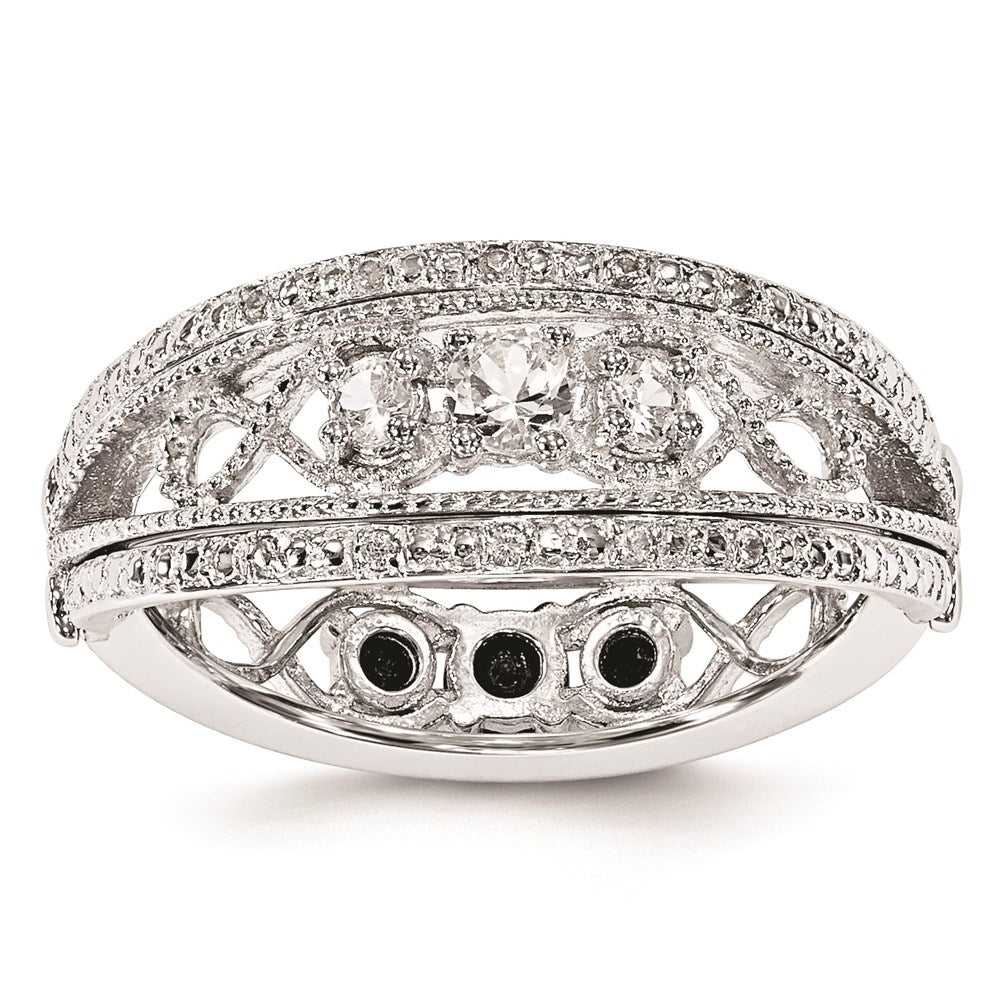 Sterling Silver Stack Exp Black Sapphire & Created White Sapphire Flip Ring