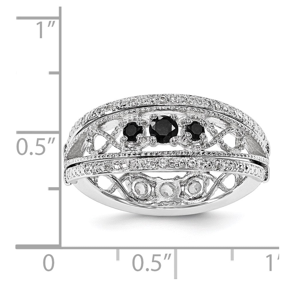 Sterling Silver Stack Exp Black Sapphire & Created White Sapphire Flip Ring