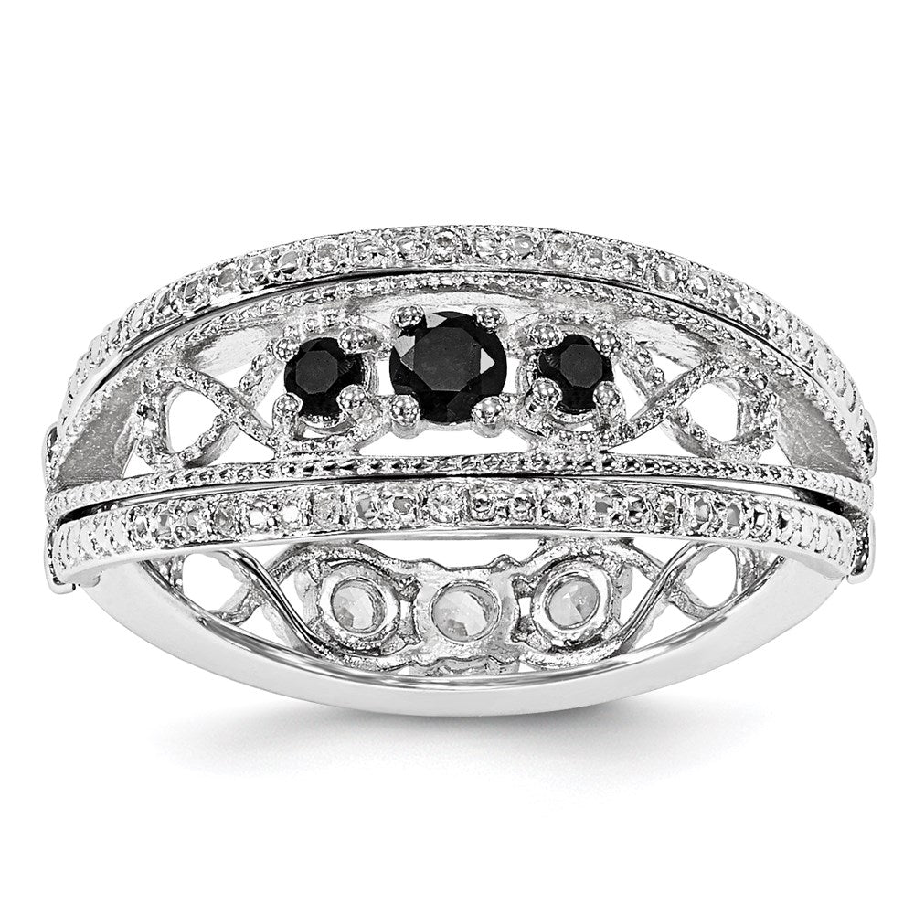 Sterling Silver Stack Exp Black Sapphire & Created White Sapphire Flip Ring