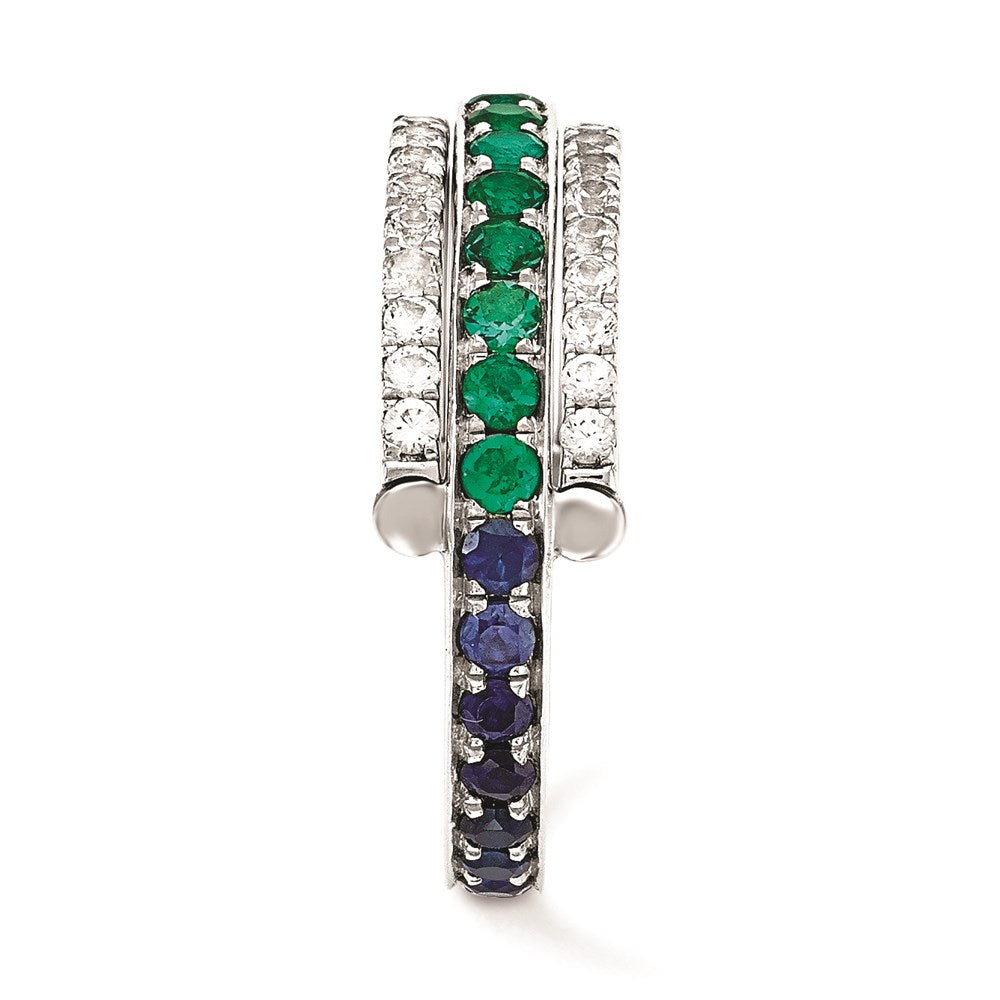 SS Created Emerald Created White Sapphire & Created Sapphire Flip Ring