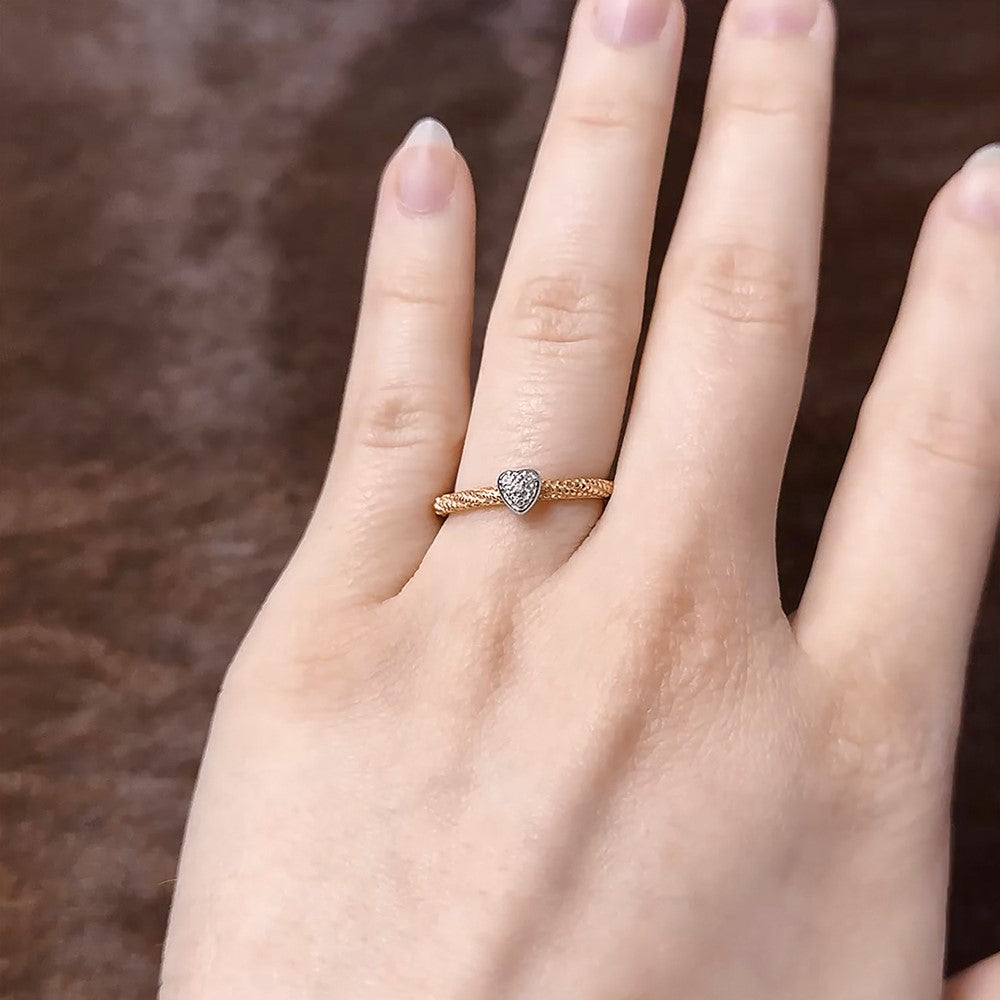 Sterling Silver Diamond Stackable Expressions Rose Gold Plated Heart Ring