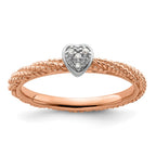 Sterling Silver Diamond Stackable Expressions Rose Gold Plated Heart Ring