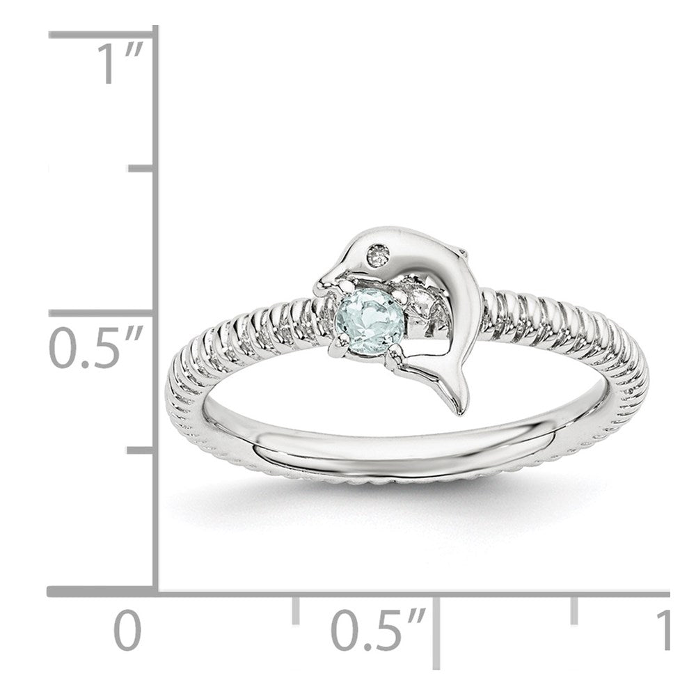 Sterling Silver Stackable Expressions Aquamarine & Diamond Dolphin Ring