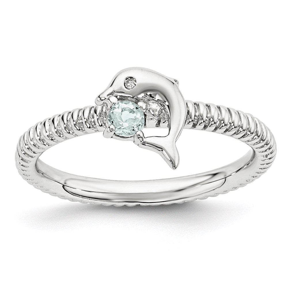 Sterling Silver Stackable Expressions Aquamarine & Diamond Dolphin Ring