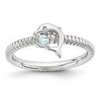 Sterling Silver Stackable Expressions Aquamarine & Diamond Dolphin Ring