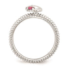 Sterling Silver Stack Exp Pink Tourmaline & Diamond Dolphin Ring