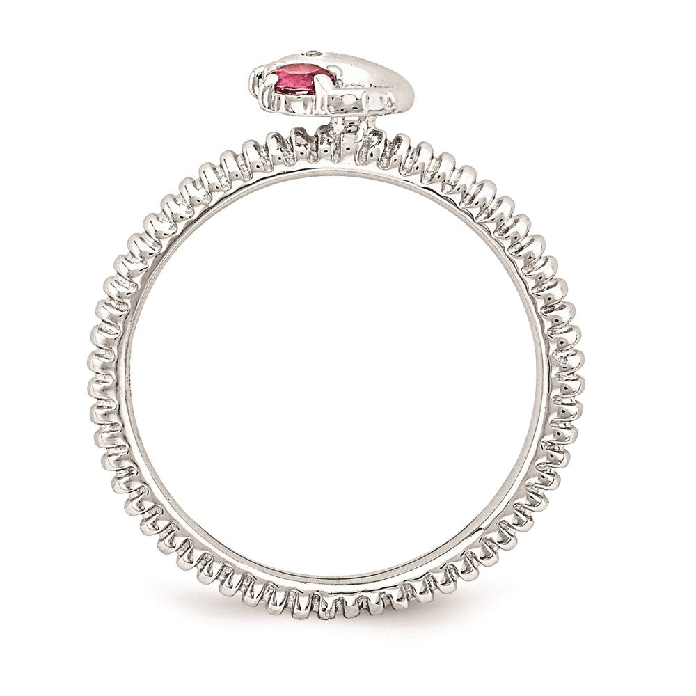 Sterling Silver Stack Exp Pink Tourmaline & Diamond Dolphin Ring