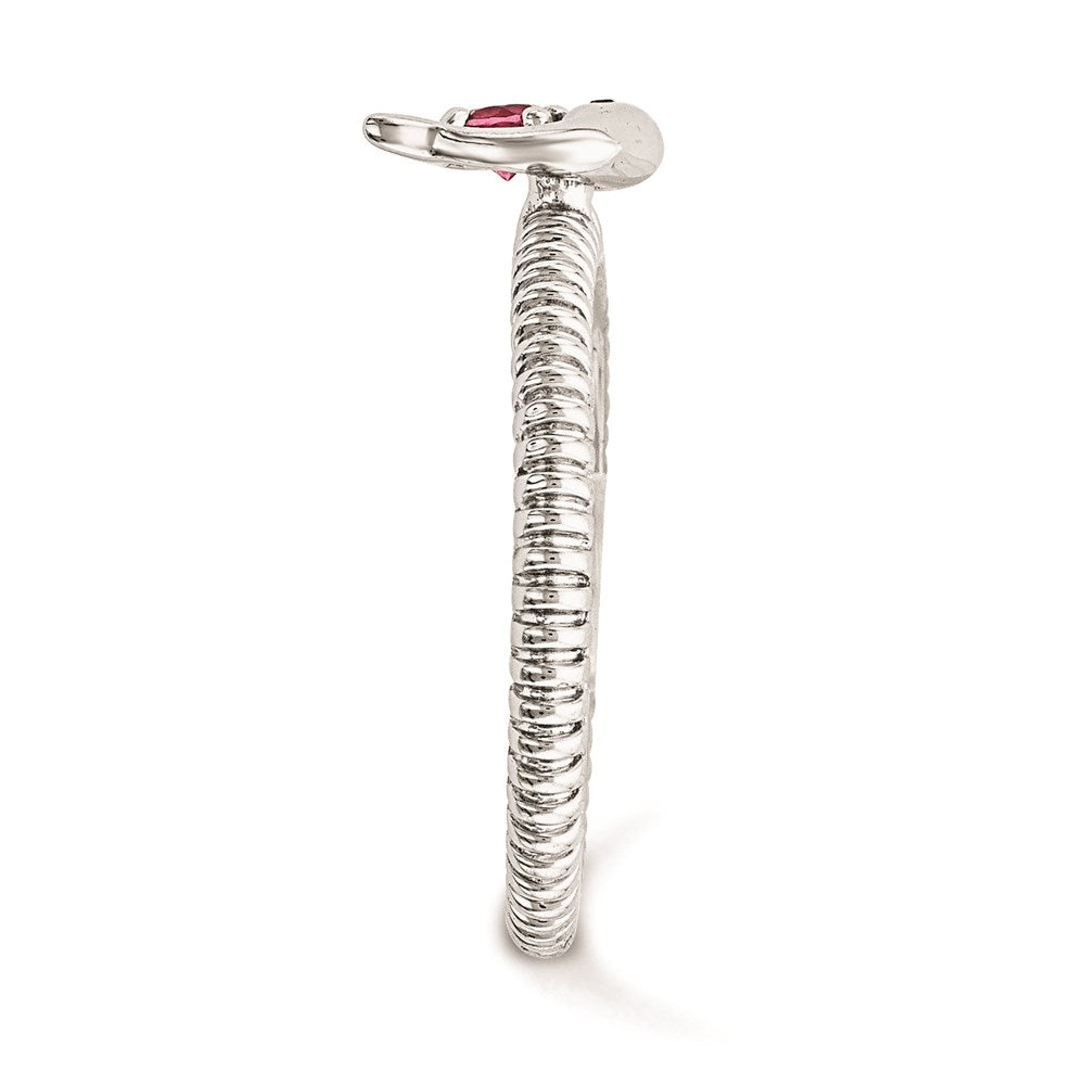 Sterling Silver Stack Exp Pink Tourmaline & Diamond Dolphin Ring