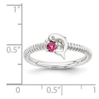 Sterling Silver Stack Exp Pink Tourmaline & Diamond Dolphin Ring