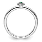 Sterling Silver Stackable Expressions Rhodium Cr. Emerald Boy Ring
