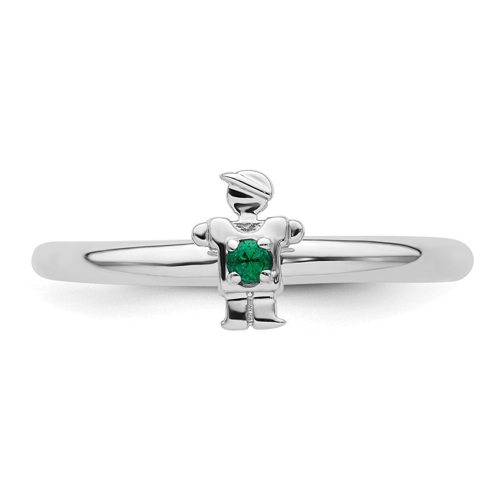 Sterling Silver Stackable Expressions Rhodium Cr. Emerald Boy Ring