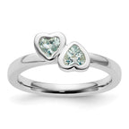 Sterling Silver Stackable Expressions Aquamarine Double Heart Ring