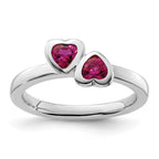 Sterling Silver Stackable Expressions Cr. Ruby Double Heart Ring