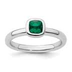 Sterling Silver Stackable Expressions Cushion Cut Cr. Emerald Ring