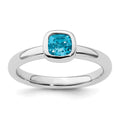 Sterling Silver Stackable Expressions Cushion Cut Blue Topaz Ring