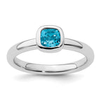 Sterling Silver Stackable Expressions Cushion Cut Blue Topaz Ring