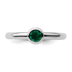 Sterling Silver Stackable Expressions Low 4mm Round Cr. Emerald Ring