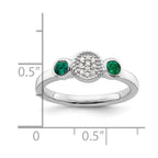 Sterling Silver Stackable Expressions Dbl Round Cr. Emerald & Dia. Ring