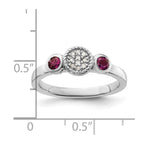 Sterling Silver Stackable Expressions Dbl Round Rhod. Garnet & Dia. Ring