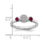 Sterling Silver Stackable Expressions Dbl Round Cr. Ruby & Dia. Ring