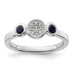 Sterling Silver Stackable Expressions Dbl Round Cr. Sapphire & Dia. Ring