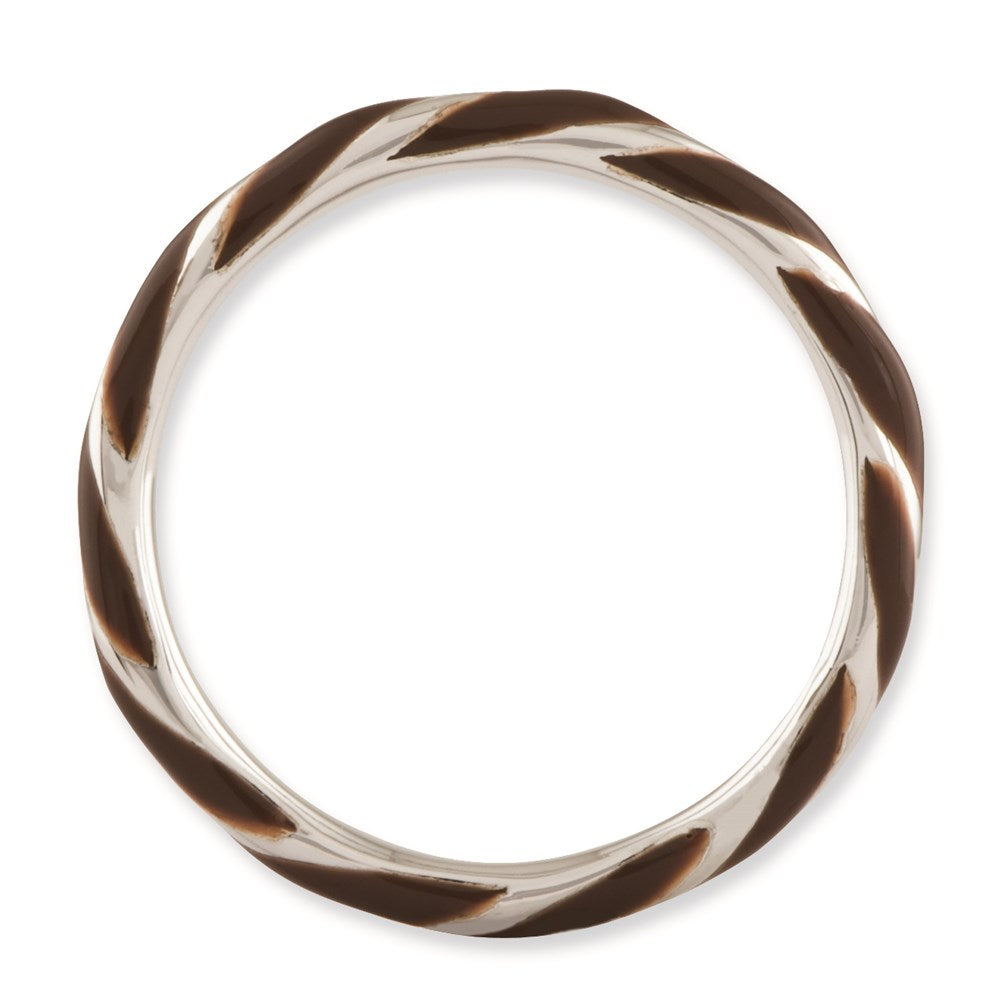 Sterling Silver Stackable Expressions Twisted Brown Enameled Ring