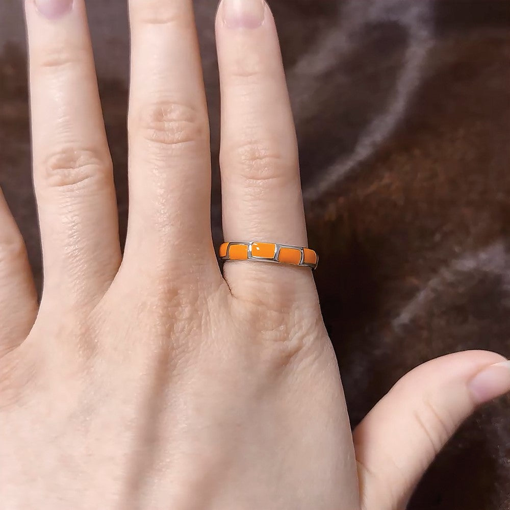 Sterling Silver Stackable Expressions Polished Orange Enameled Ring