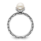 Sterling Silver Stack Exp. Polished Patterned White FW Cultured Pearl Ring
