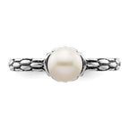 Sterling Silver Stack Exp. Polished Patterned White FW Cultured Pearl Ring