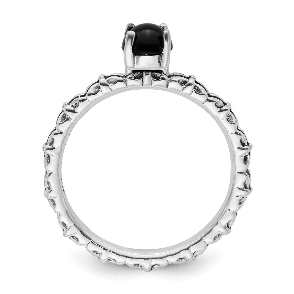 Sterling Silver Stackable Expressions Antiqued Black Agate Ring