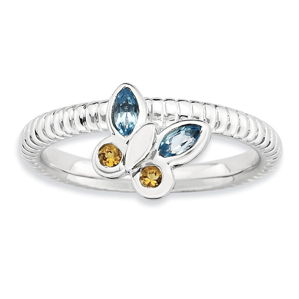 Sterling Silver Stackable Expressions Blue Topaz & Citrine Butterfly Ring