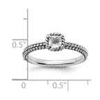 Sterling Silver Stackable Expressions Checker-cut White Topaz Antiqued Ring