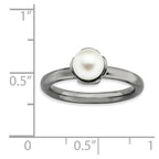 Sterling Silver Stack Exp. White FW Cultured Pearl Black-plate Ring