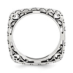 Sterling Silver Stackable Expressions Polished Antiqued Square Ring