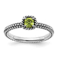 Sterling Silver Stackable Expressions Checker-cut Peridot Antiqued Ring