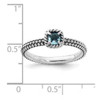 Sterling Silver Stackable Expressions Checker-cut Blue Topaz Antiqued Ring