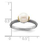 Sterling Silver & 14k Stack Exp. 7.0-7.5mm White FW Cultured Pearl Ring