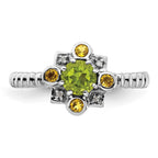 Sterling Silver Stackable Expressions Peridot, Citrine & Diamond Ring