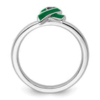 Sterling Silver Stackable Expressions Green Enameled Awareness Ribbon Ring