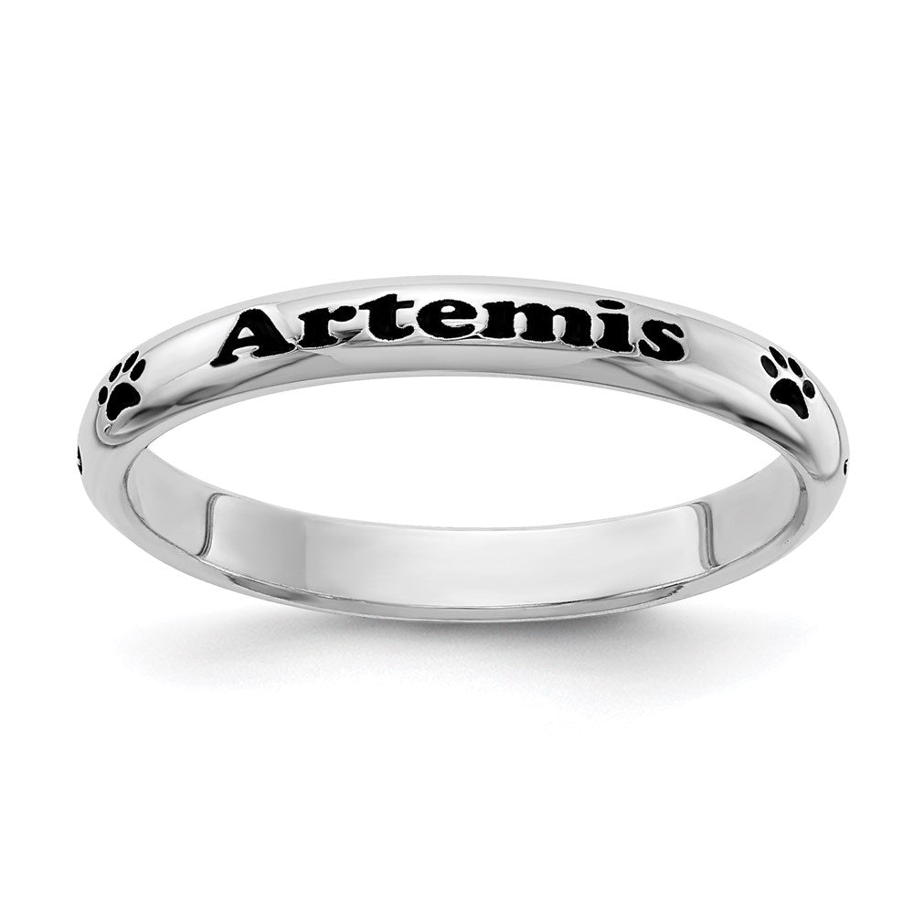 SS Rh-plt Stackable Expressions Personalized w/ Paw Print Ring